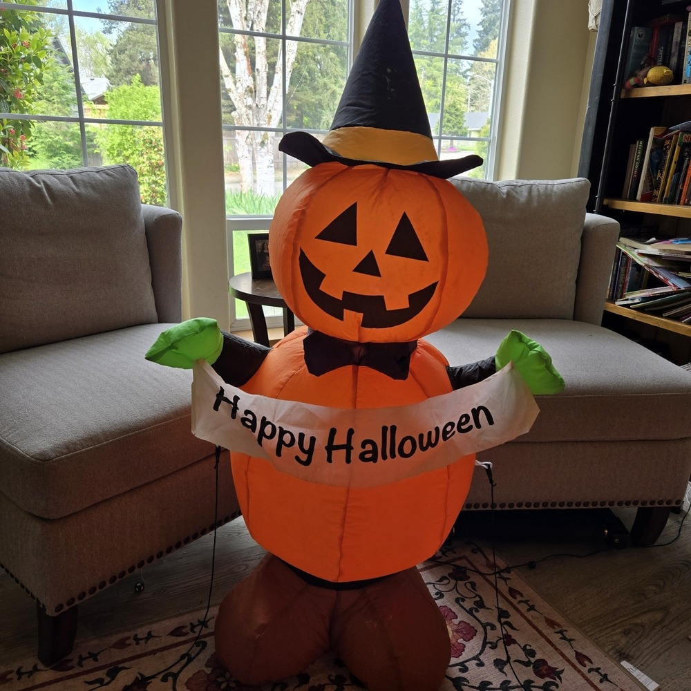 Light Up‎ Halloween Inflatable Pumpkin Witch 4ft Decor Works "Happy Halloween"